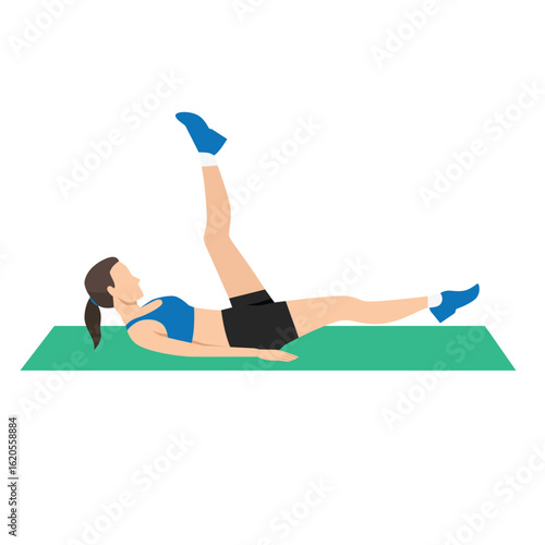 Woman performs scissor kicks on a yoga mat, an effective lower ab workout that targets core muscles.