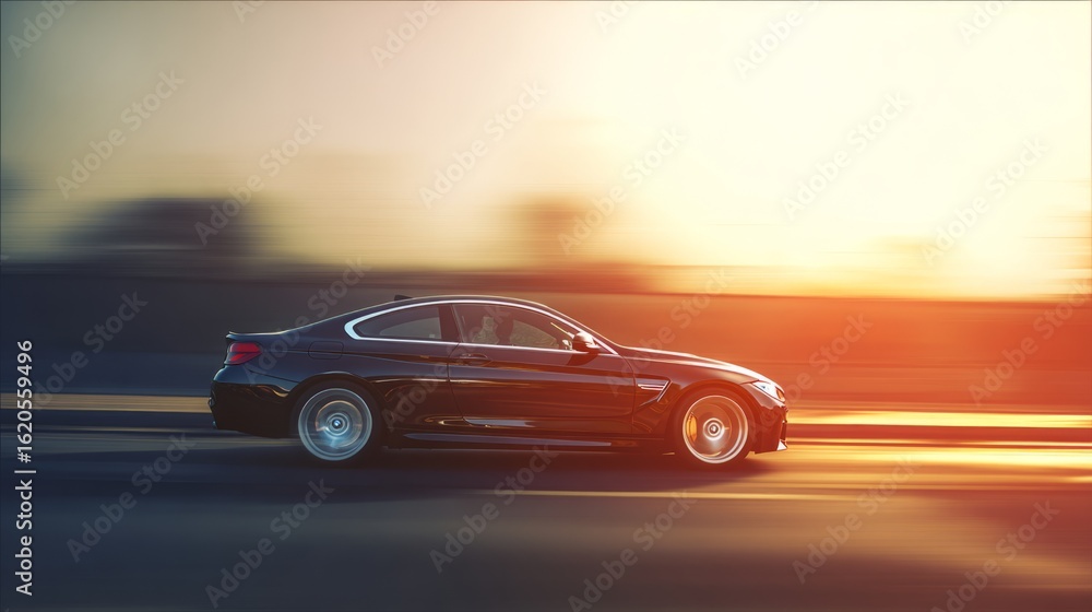 A sleek sports car in motion, showcasing speed and dynamic lighting on a simple road.
A sleek sports car in motion, showcasing speed and dynamic lighting on a simple road.