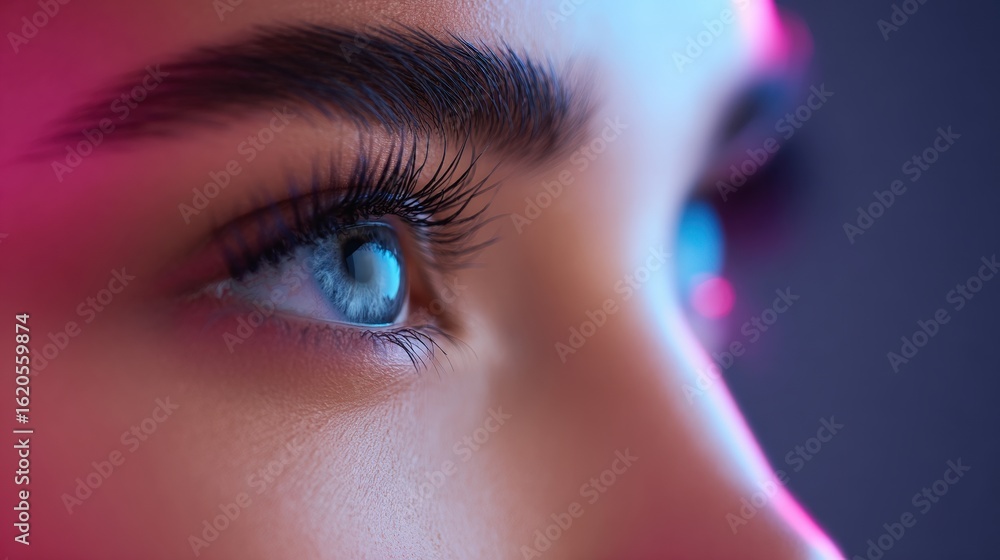 Fototapeta premium Captivating Close-Up of a Stunning Blue Eye with Dramatic Lighting
