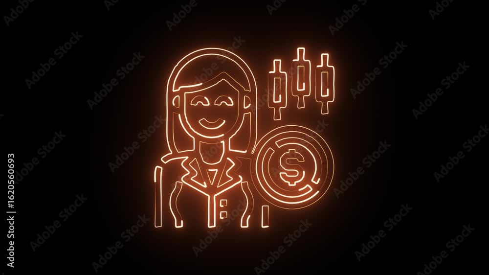 glowing neon investor icon isolated, black background, HD video motion graphic animation glowing neon investor icon isolated, black background, HD video motion graphic animation