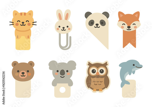 Cute Animal Bookmarks. Flat vector mini-illustrations cute animal bookmarks in colors children's illustrations