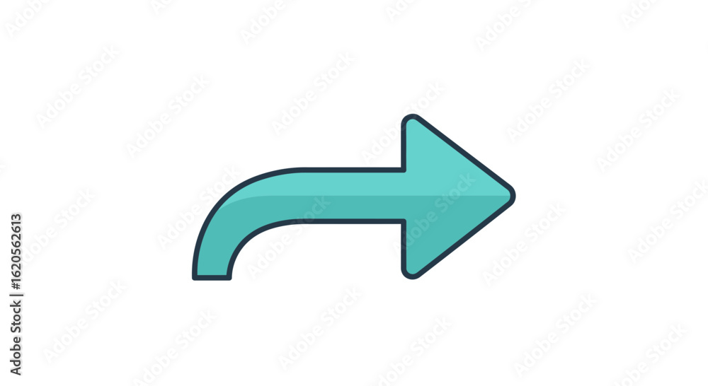 Illustration of a curved teal arrow pointing to the right with a dark outline on a white background Illustration of a curved teal arrow pointing to the right with a dark outline on a white background