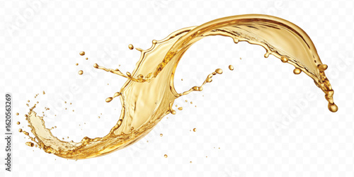 realistic smooth liquid gold or oil  splashes in curve style  isolated on transparent background