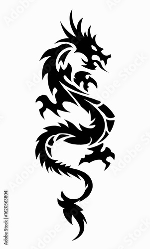 Wallpaper Mural A stylized black dragon in a dynamic pose with intricate tribal tattoo patterns, symbolizing strength and power, Torontodigital.ca