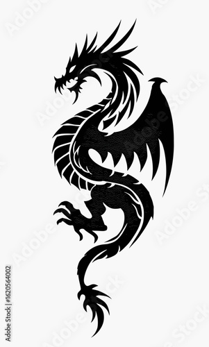 Wallpaper Mural A stylized black dragon stands on hind legs with raised front limbs, showcasing sharp teeth, detailed scales, Torontodigital.ca