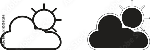 Sun partly behind cloud icon, partly cloudy weather forecast symbol for UI, apps, and climate illustrations with transparent background