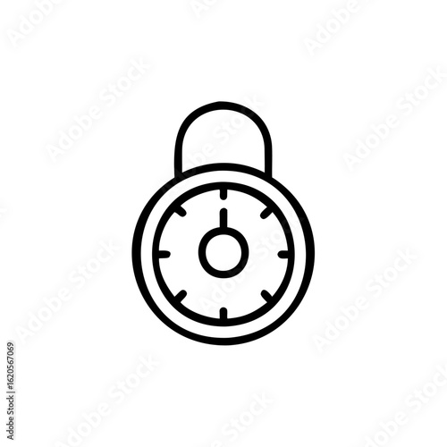 Outline a combination lock with a dial shackle security padlock