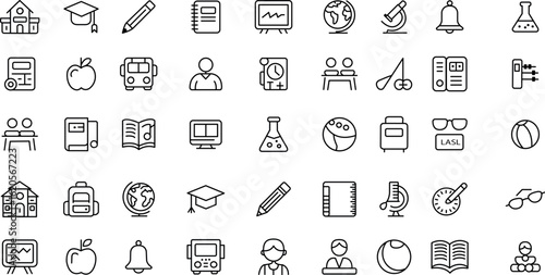 School  icons  set  Editable stroke Icons set.  in modern thin line style of school icons, Vector illustration.