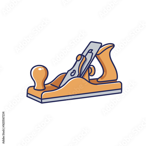 Flat illustration of a Wood Plane, bold navy outline, isolated on white.