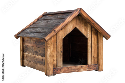 Wooden dog house design outdoor pet shelter rustic style nature. Isolated on transparent background, png.