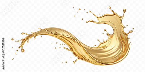 realistic smooth liquid gold or oil  splashes in curve style  isolated on transparent background
