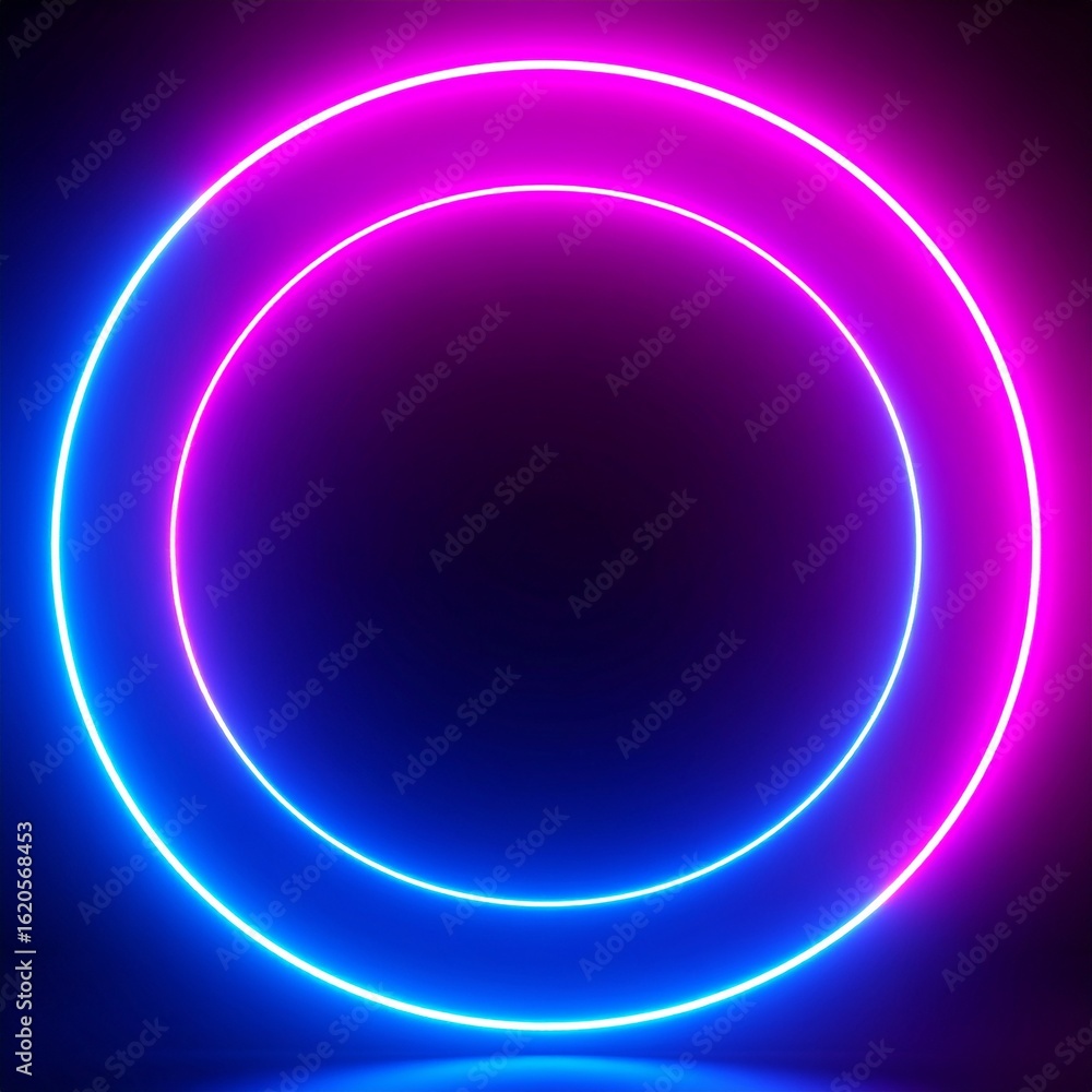 Obraz premium Pulsing concentric neon circles in dark minimal background with outward glow effect