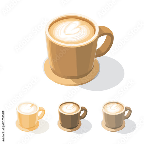 A Simple 2D flat illustration of a cappuccino in a ceramic mug with cream collection isolated on a white background, vector 2D design, icon, flat 2d illustration art, Eps painting, Vector set