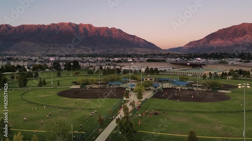 Sports park with baseball and softball diamonds in Utah