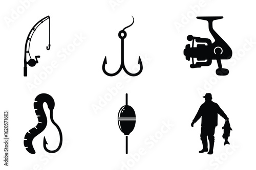 Fishing silhouette icon set