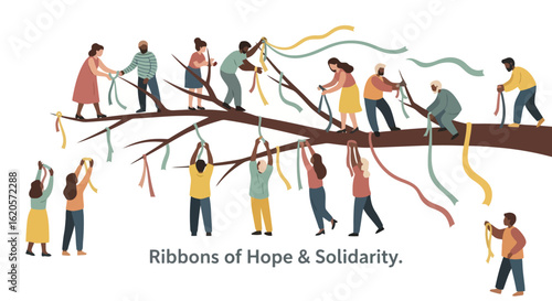 Ribbons of Unity: Diverse Community Celebrating Hope and Solidarity