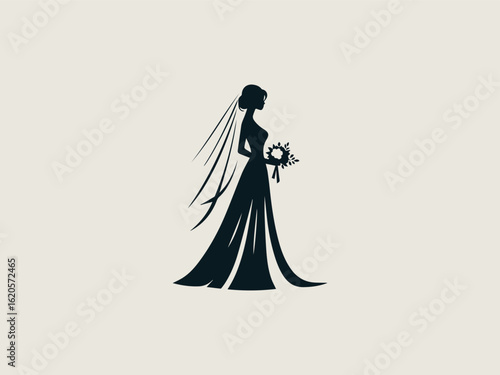 Minimalist flowing wedding dress vector logo for modern wedding planners