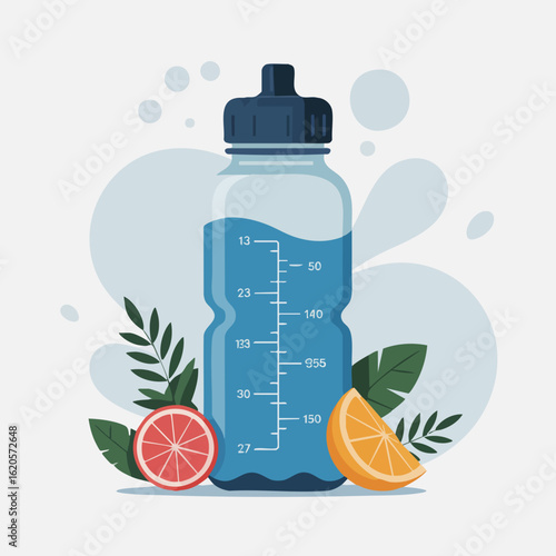 Vector SVG Illustration of Water Bottle with Fruits in Modern Flat Style for Web Design and Branding