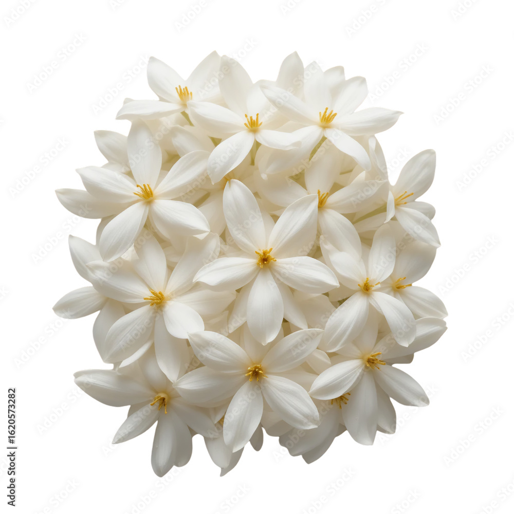 Fototapeta premium Cluster Of White Flowers With Yellow Centers Transparent Background Bouquet
