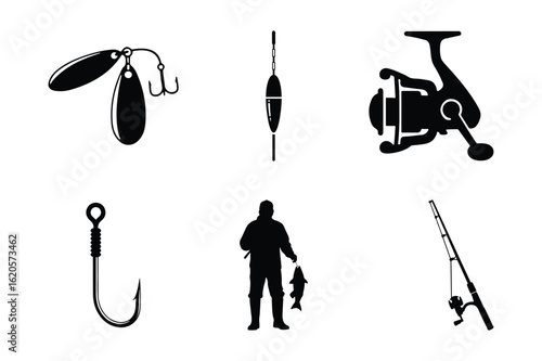 Set of black fishing icons