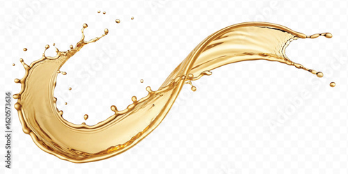 realistic smooth liquid gold or oil  splashes in curve style  isolated on transparent background