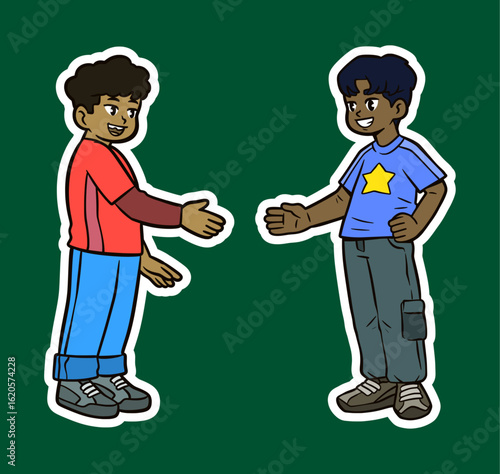 Two Smiling Boys Shaking Hands