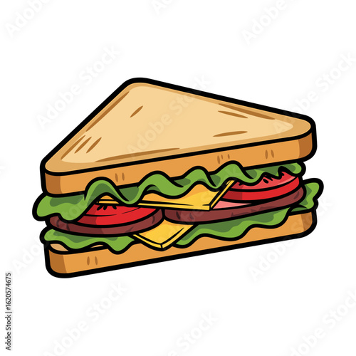Delicious Triangle Sandwich with Fresh Ingredients Illustration for Lunch or Snack Time Featuring Bread Lettuce Tomato Cheese and Meat