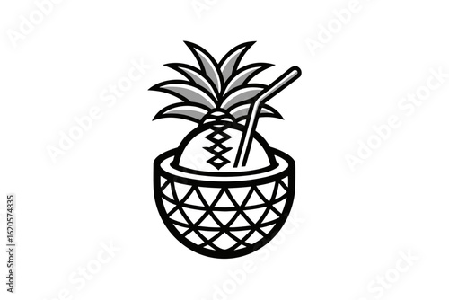 Pineapple cup palm stirrer tropical drink icon