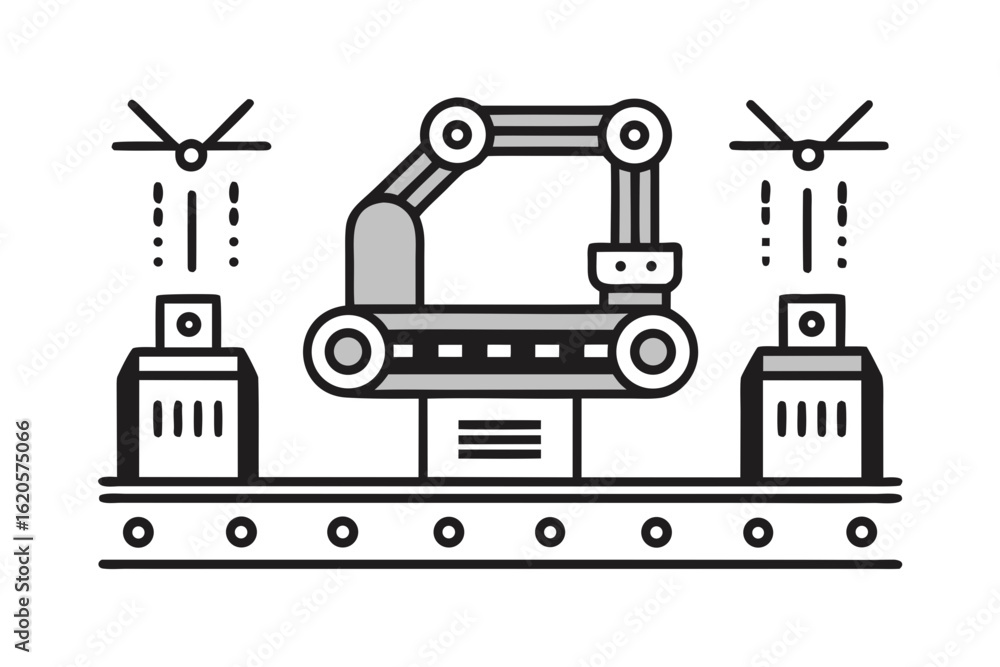 Obraz premium Industrial Welding Zone Conveyor Factory Minimal Line Art