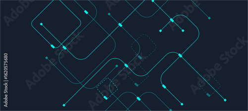 ector Technology connected white lines and dots with electronics elements on tech bg.circuit board background