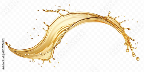 realistic smooth liquid gold or oil  splashes in curve style  isolated on transparent background