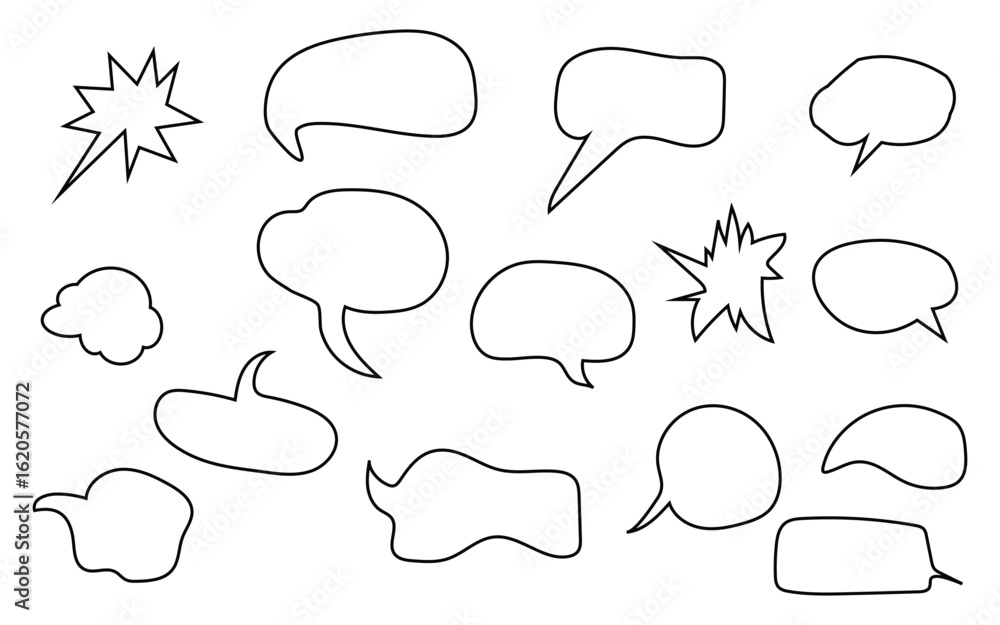 Fototapeta premium Blank comic speech bubbles with hand-drawn outlines.