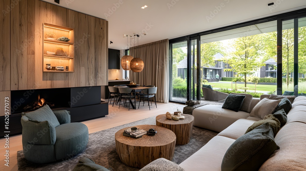 custom made wallpaper toronto digitalModern living room with a view of a courtyard.