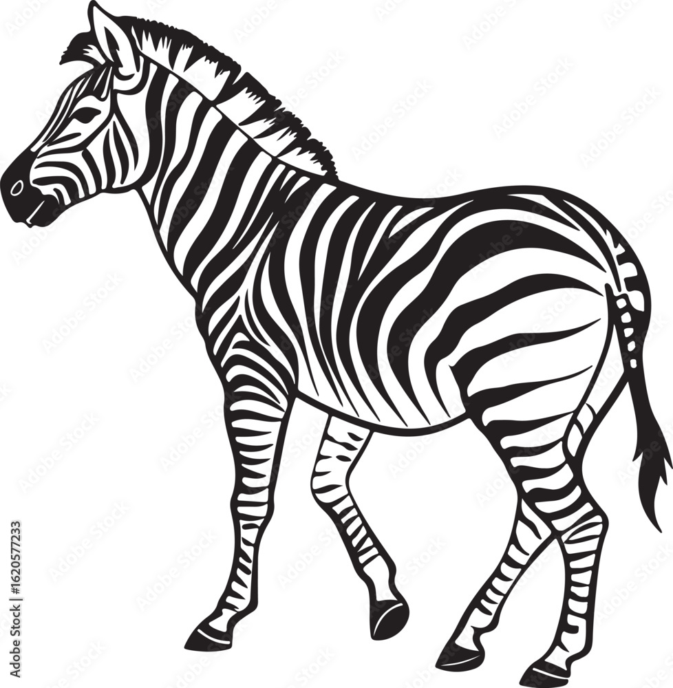 Obraz premium The image features a zebra positioned centrally, highlighting its unique striped pattern against a neutral background, Zebra vector style silhouette image