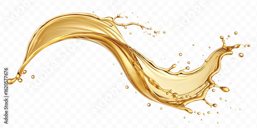 realistic smooth liquid gold or oil  splashes in curve style  isolated on transparent background
