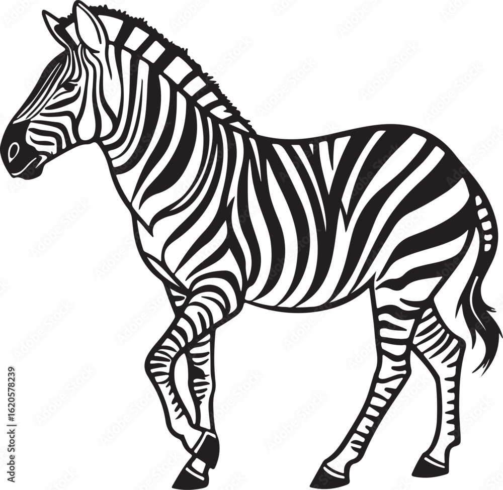 Obraz premium The image features a zebra positioned centrally, highlighting its unique striped pattern against a neutral background, Zebra vector style silhouette image