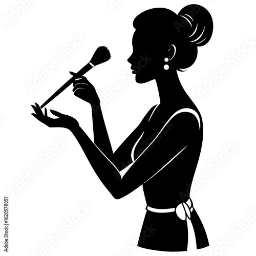 Black silhouette woman applying makeup with brush makeup artist