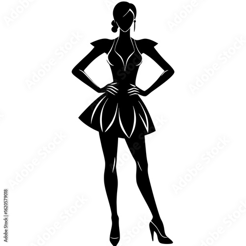Elegant woman posing in short dress fashion model