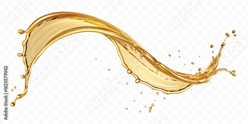 realistic smooth liquid gold or oil  splashes in curve style  isolated on transparent background