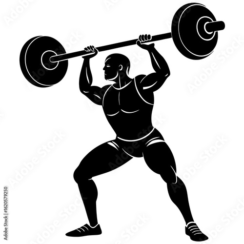Muscular athlete lifting heavy barbell weightlifter
