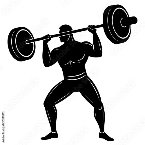 Muscular man lifting heavy barbell weightlifter strength
