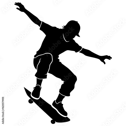 Skateboarder performing aerial trick black silhouette