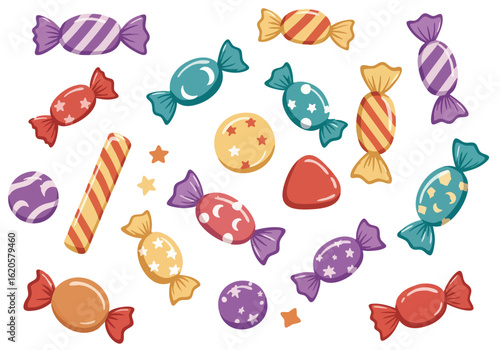 A delightful collection of colorful wrapped candies and sweets presented in a charming arrangement perfect for celebrations and festive occasions