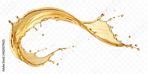 realistic smooth liquid gold or oil  splashes in curve style  isolated on transparent background
