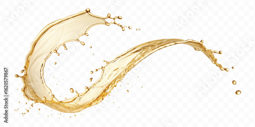 realistic smooth liquid gold or oil  splashes in curve style  isolated on transparent background