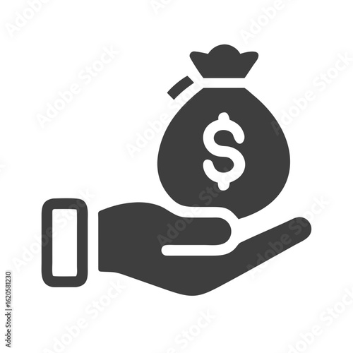 Money in hand icon Save money sign. Cash, loan, coin, dollar, saving, budget, finance, growth, investment, earning money, revenue symbol. Hands holding dollar coin flat and line style - stock vector.