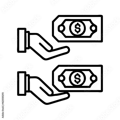 Money in hand icon Save money sign. Cash, loan, coin, dollar, saving, budget, finance, growth, investment, earning money, revenue symbol. Hands holding dollar coin flat and line style - stock vector.
