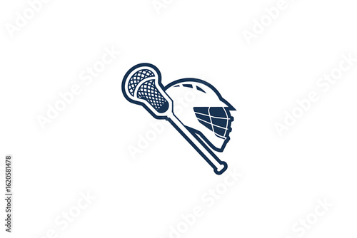 Lacrosse helmet and stick logo design for sports teams and branding on a clean white background vector illustration