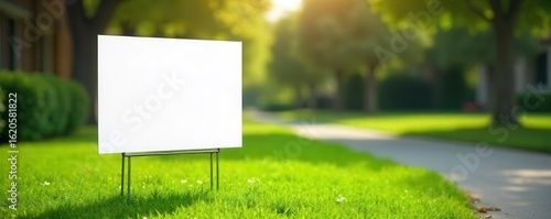 Clean blank white yard sign, ready for message , empty, welcome