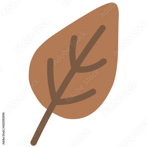 Simple stylized leaf with central brown vein, perfect for adding neutral balance in vector layouts.